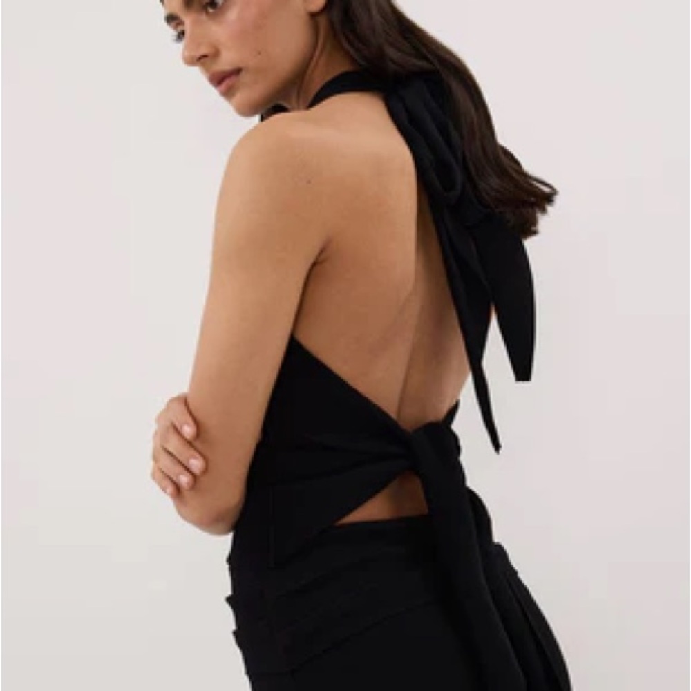 Dissh Sol Black Scarf Halter Knit Top S NWT